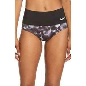 NEW Nike Womens XS Cloud High Waist Bikini Bottoms Swim Black Zip Pocket Tie Dye